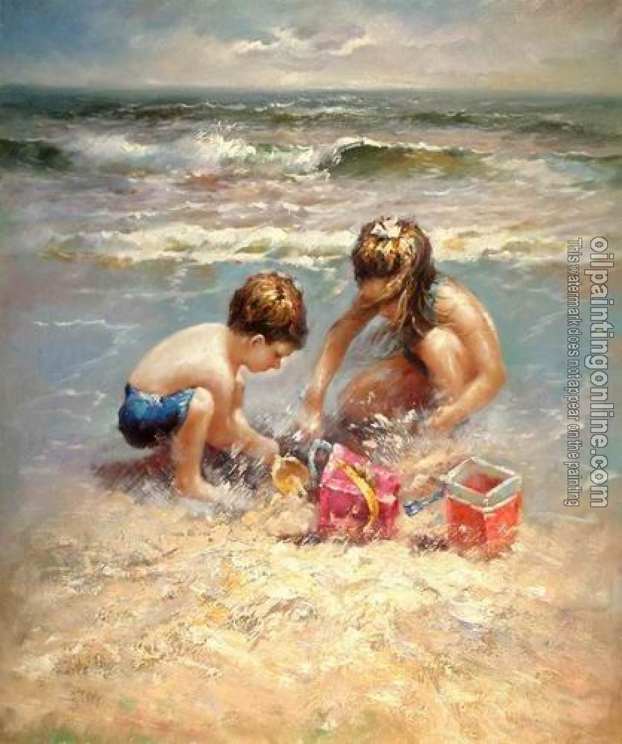 Oil Painting Reproduction - Children on Beach